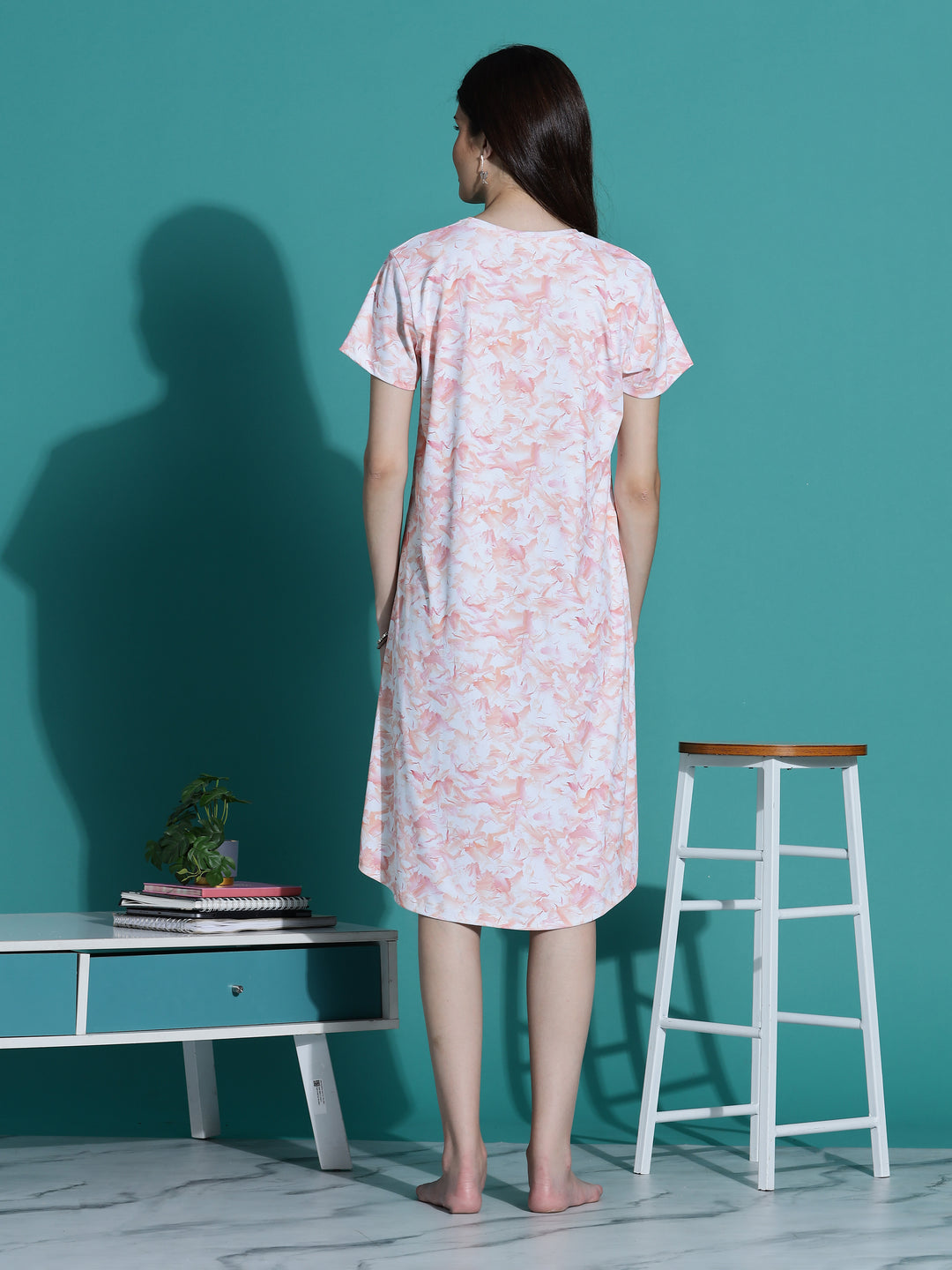 Peach Cream Branded Short Nighty Cotton for Women