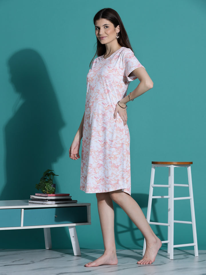 Peach Cream Branded Short Nighty Cotton for Women