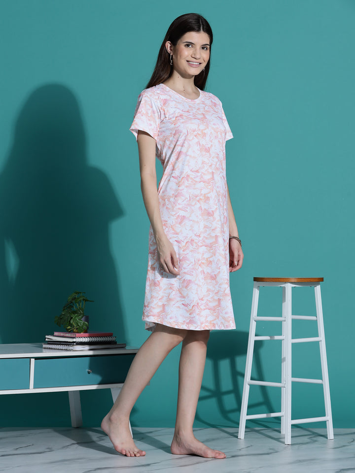 Peach Cream Branded Short Nighty Cotton for Women