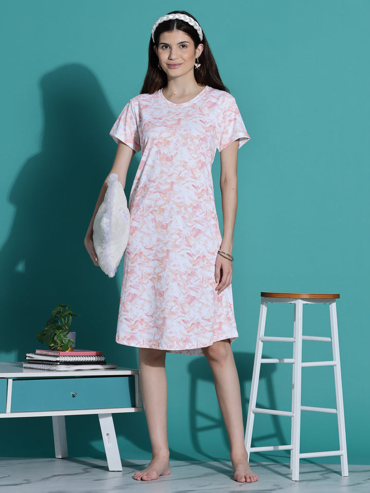 Peach Cream Branded Short Nighty Cotton for Women