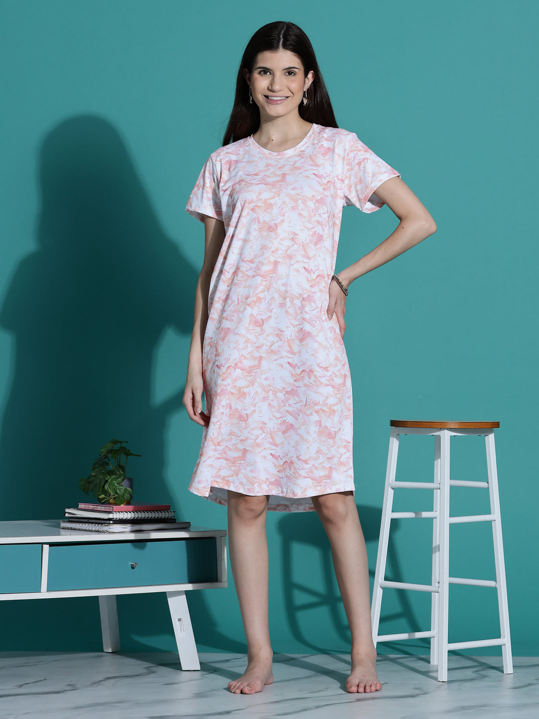 Peach Cream Branded Short Nighty Cotton for Women