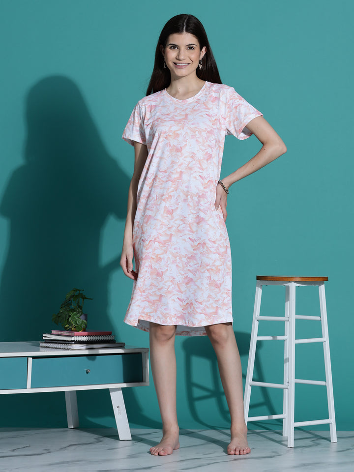 Peach Cream Branded Short Nighty Cotton for Women
