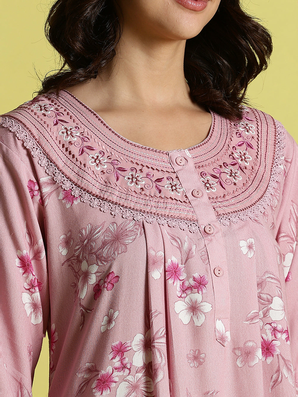 Candy Pink Embroidered Best Alpine Nighty for Women