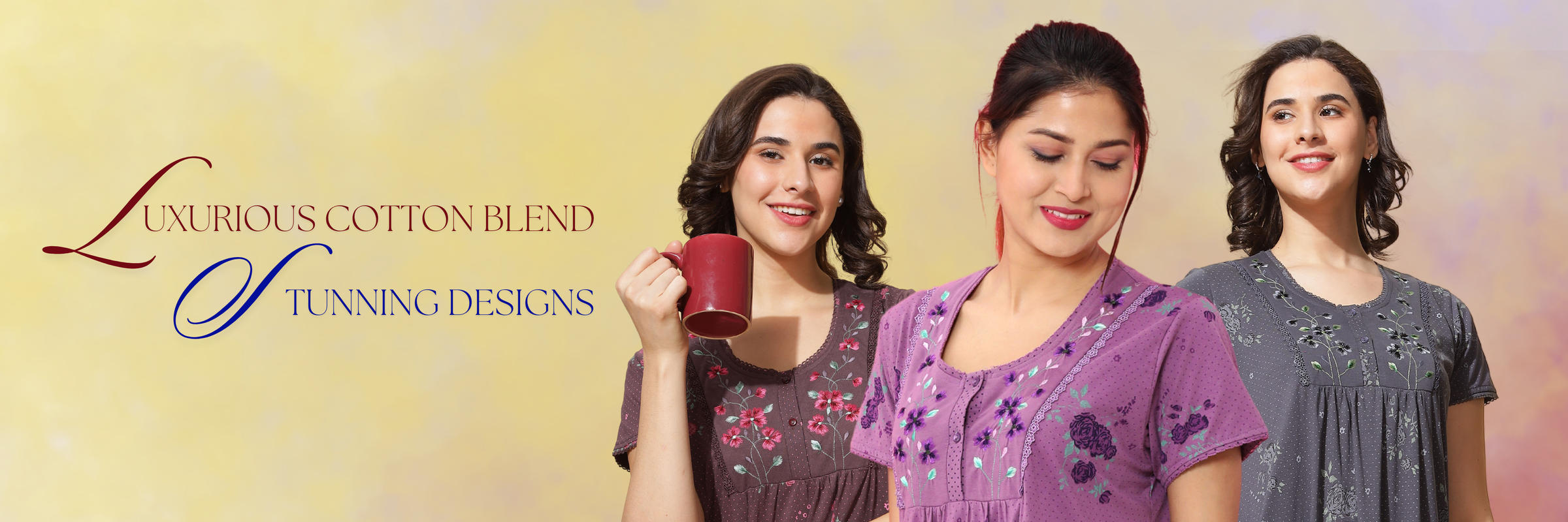 Luxurious cotton blend nightdress for women in soft hosiery fabric with stunning floral prints and elegant silhouettes for daily comfort