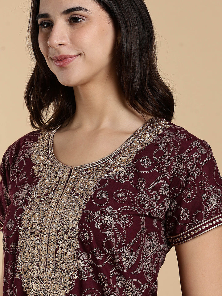 Festive Purple Shine Jaipuri Cotton Nighty for Women