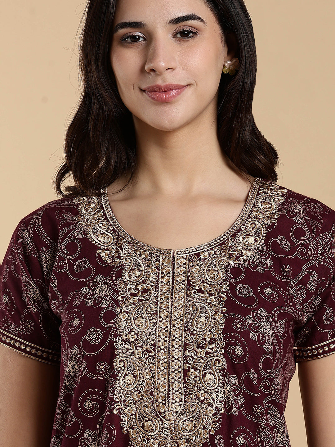 Festive Purple Shine Jaipuri Cotton Nighty for Women