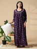 Purple Floral Front Open Nighty with Embroidery