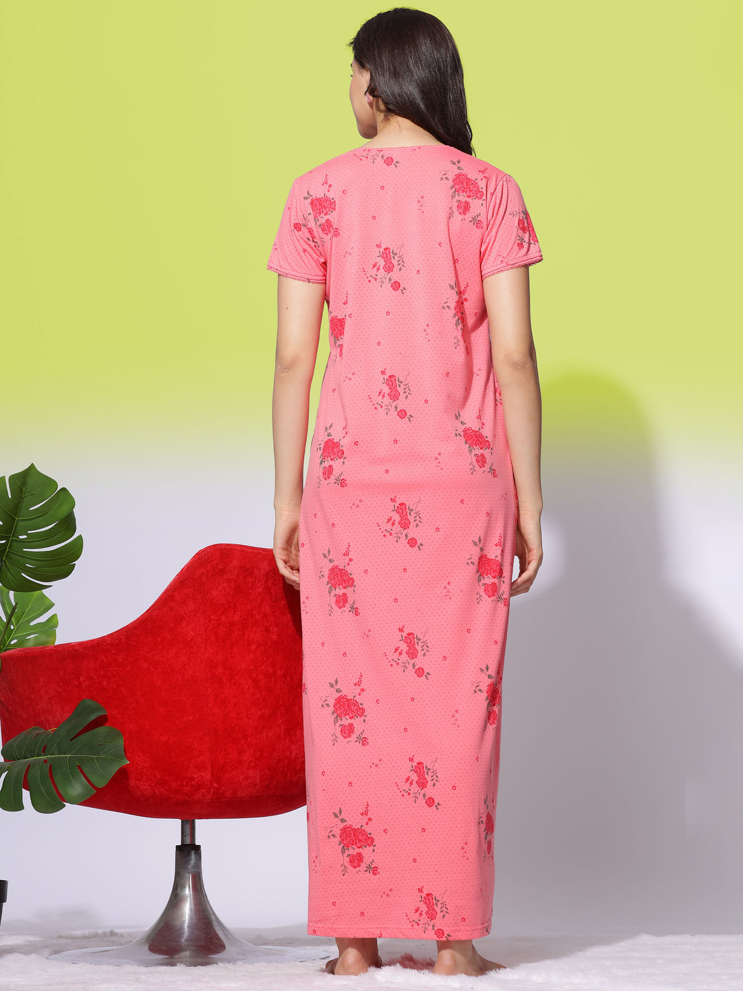 Comfy And Cozy Rani Pink Front Open Nighty For Women