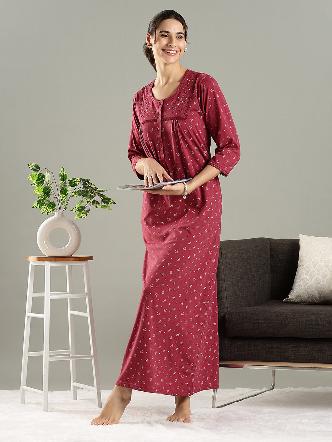 Rose Mist Cotton Blend Designer Nighty for Women