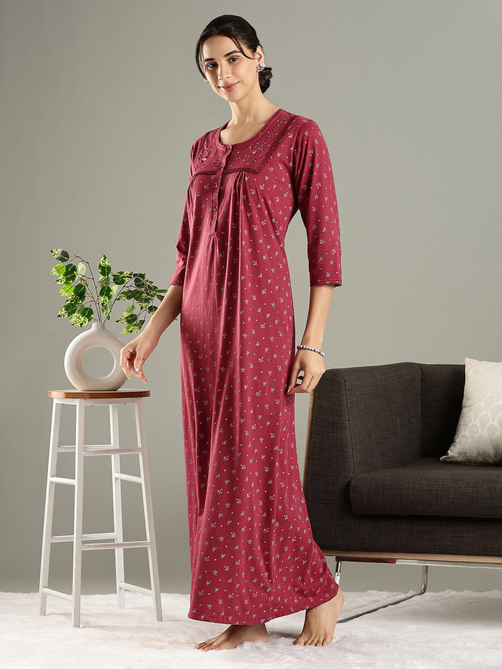 Rose Mist Cotton Blend Designer Nighty for Women