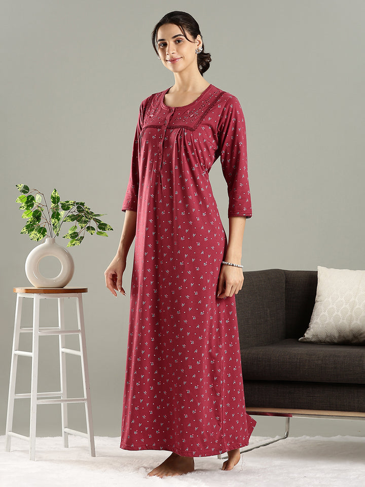 Rose Mist Cotton Blend Designer Nighty for Women