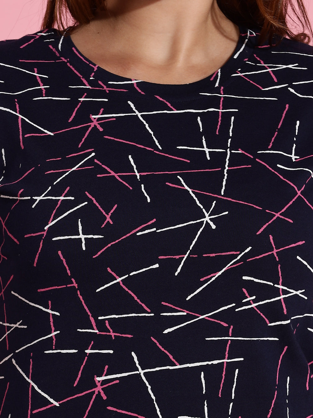 Chic Style Scribble Print Blue Short Nighty for Women