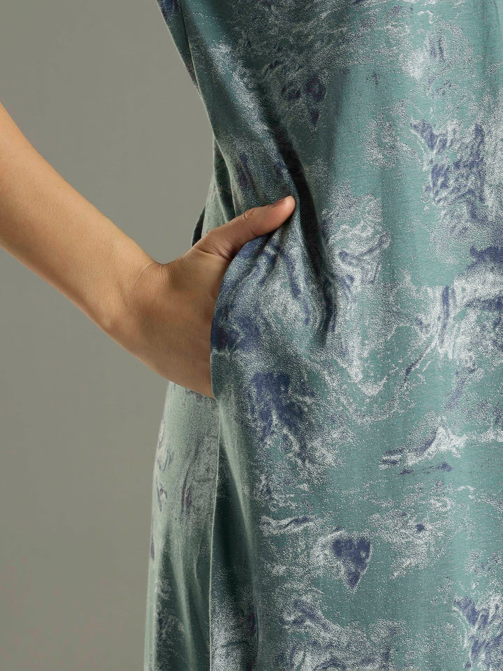 Hosiery Cotton Sea Green Nighty For Women with Pocket