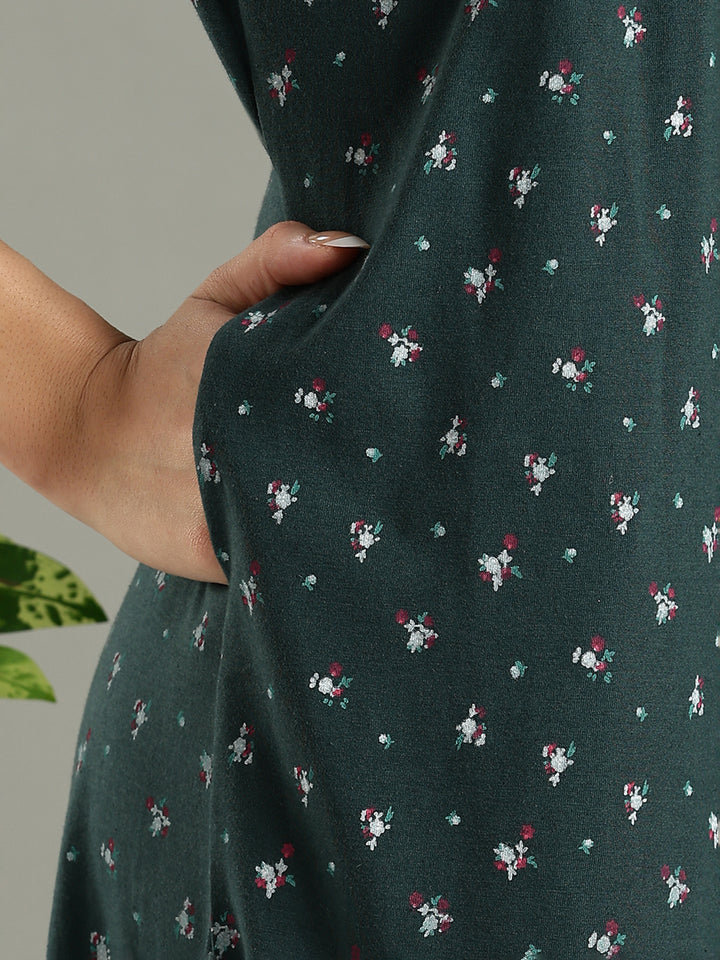 Classy Indian Style Teal Green Cotton Blend Nighty for Women