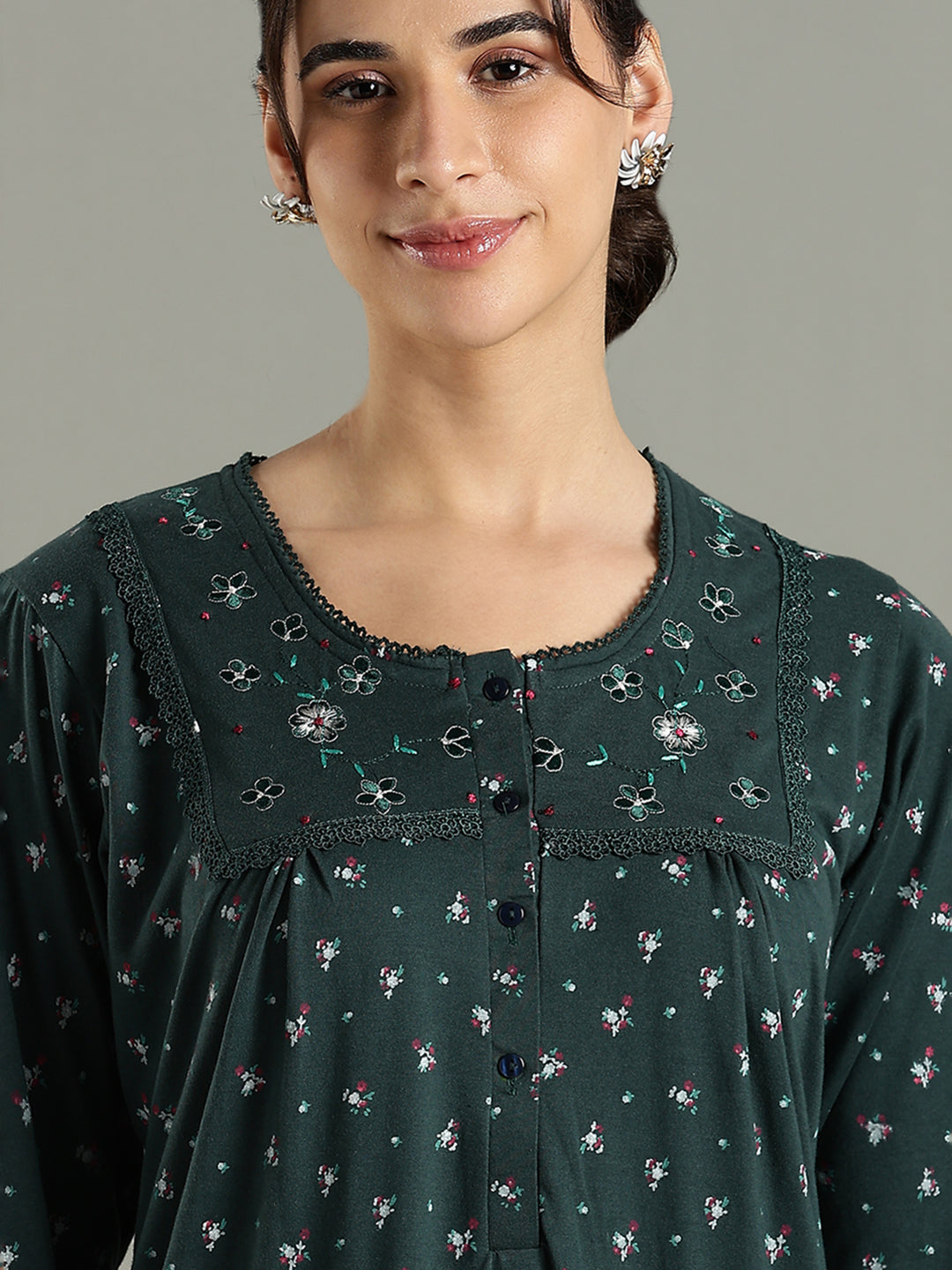 Classy Indian Style Teal Green Cotton Blend Nighty for Women