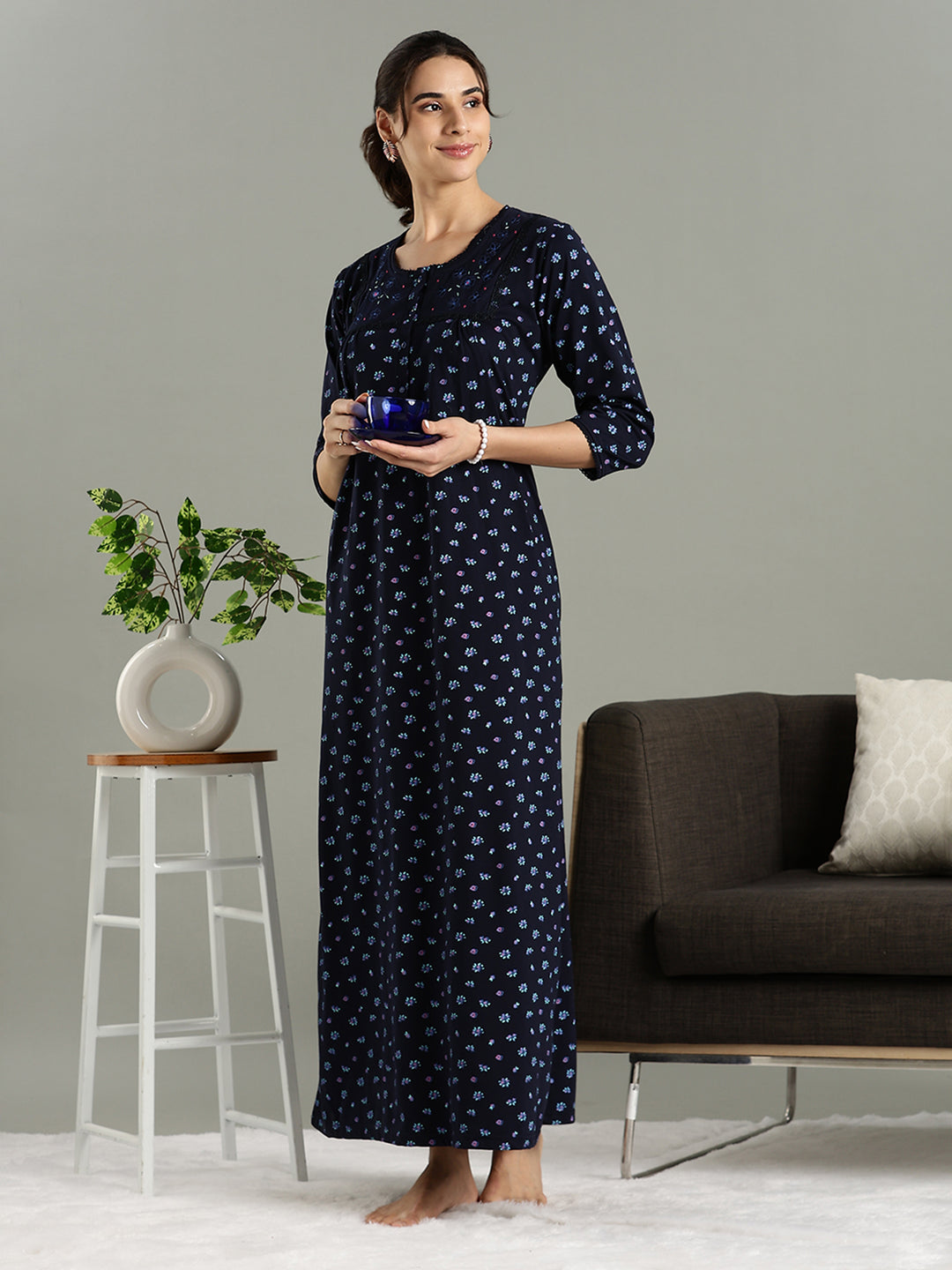 Violet Indigo Branded Cotton Blend Nighty for Women