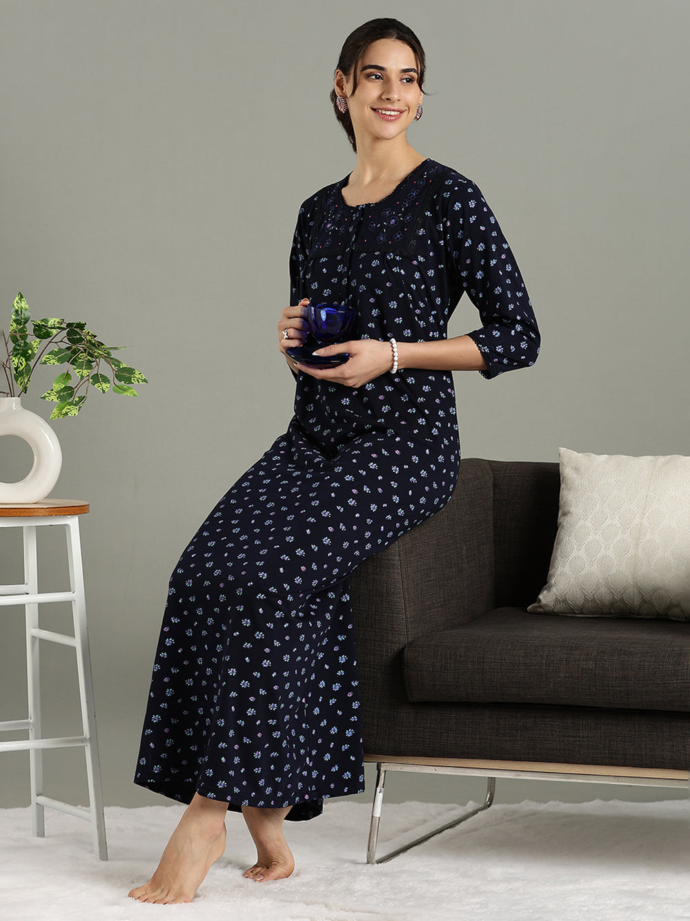 Violet Indigo Branded Cotton Blend Nighty for Women