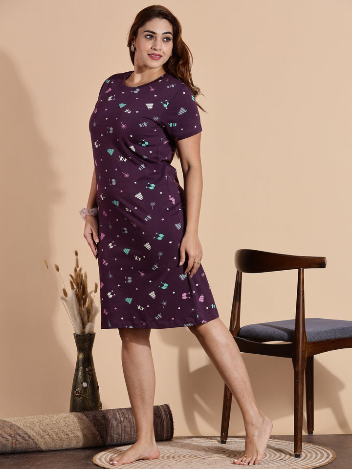 Premium Wine Short Cotton Night dress for Women