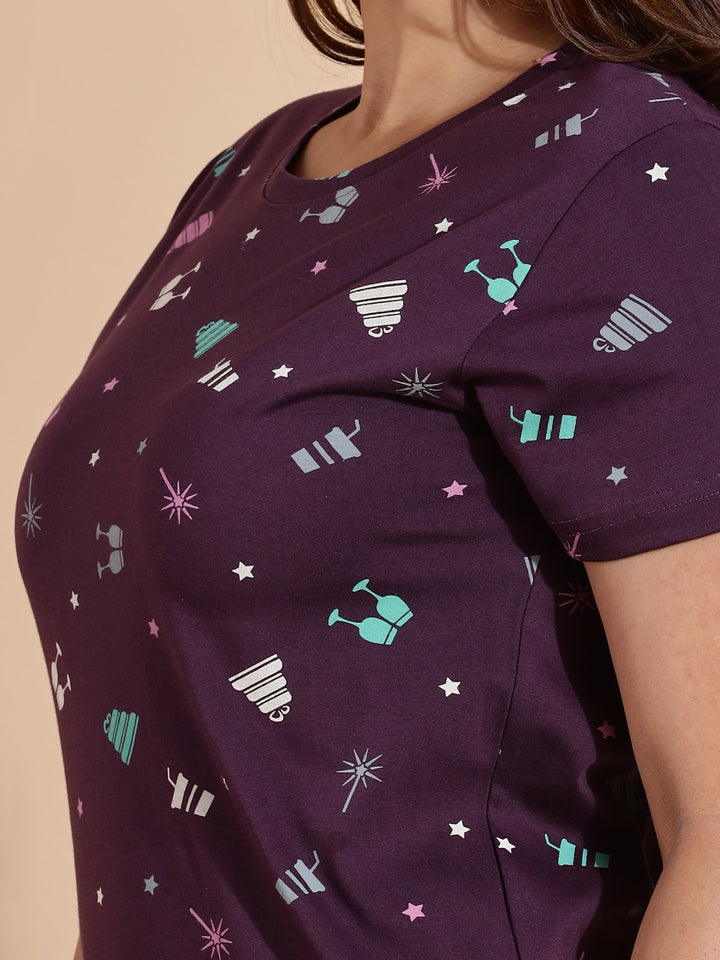 Premium Wine Short Cotton Night dress for Women