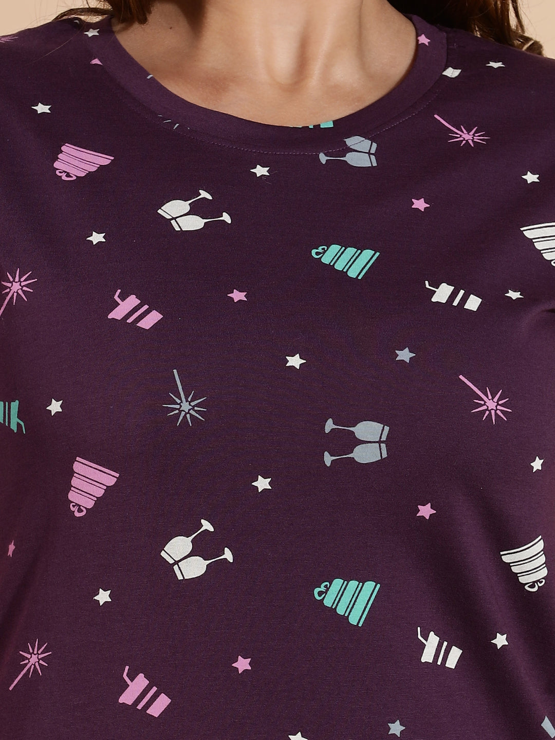 Premium Wine Short Cotton Night dress for Women