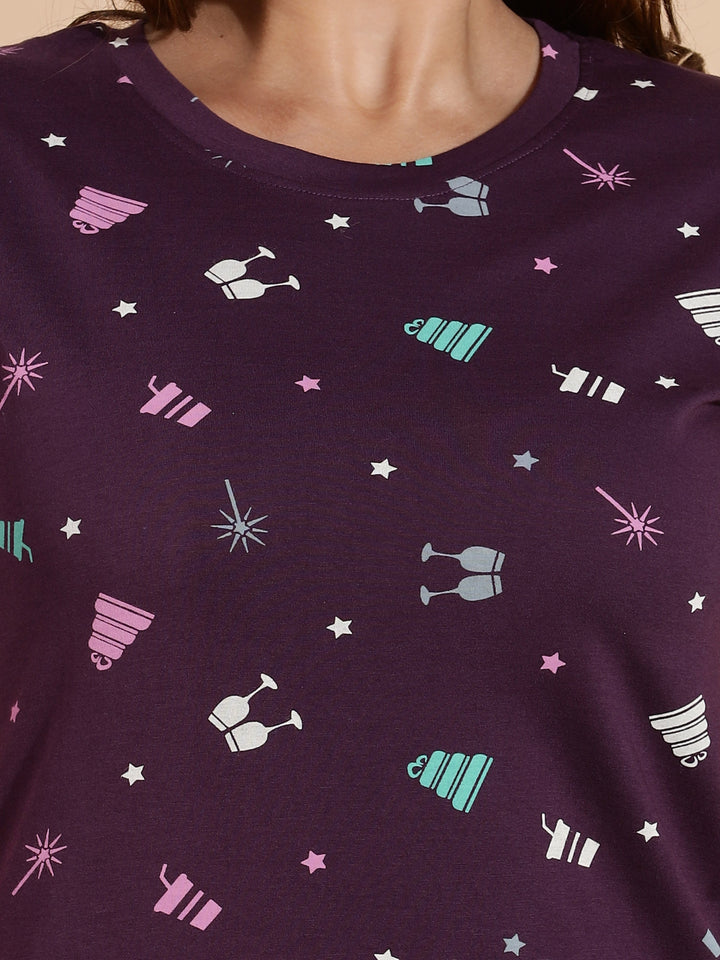 Premium Wine Short Cotton Night dress for Women