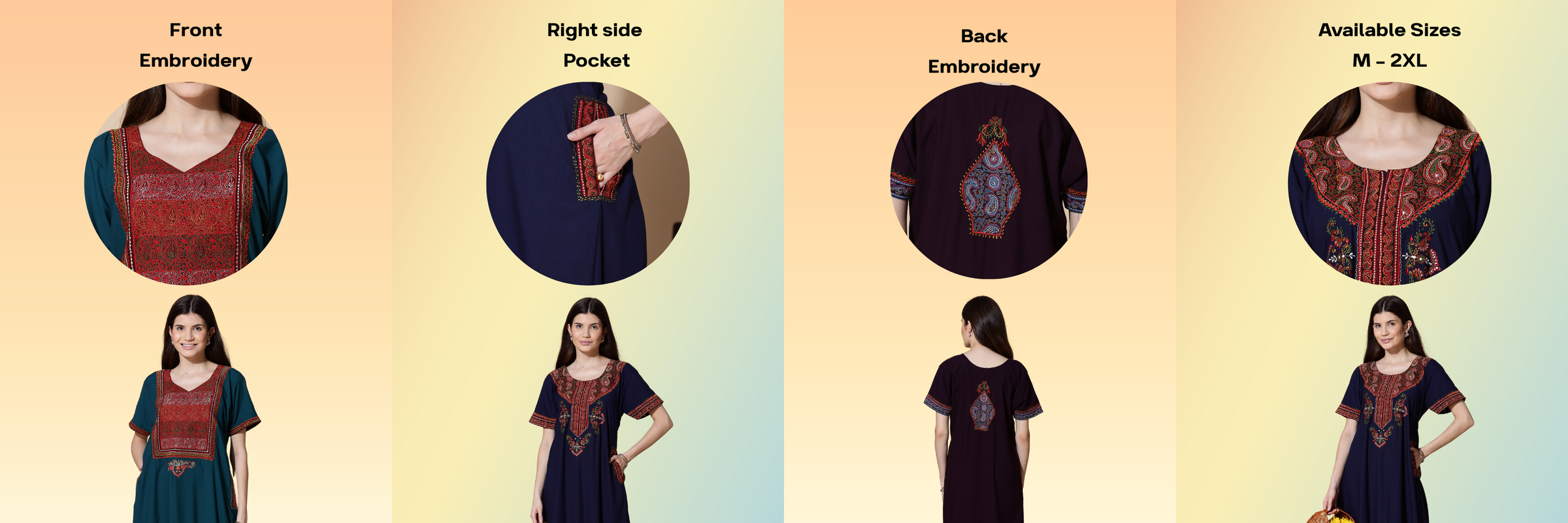 Bizzy Lizzy designer nighty with front and back embroidery and functional side pocket