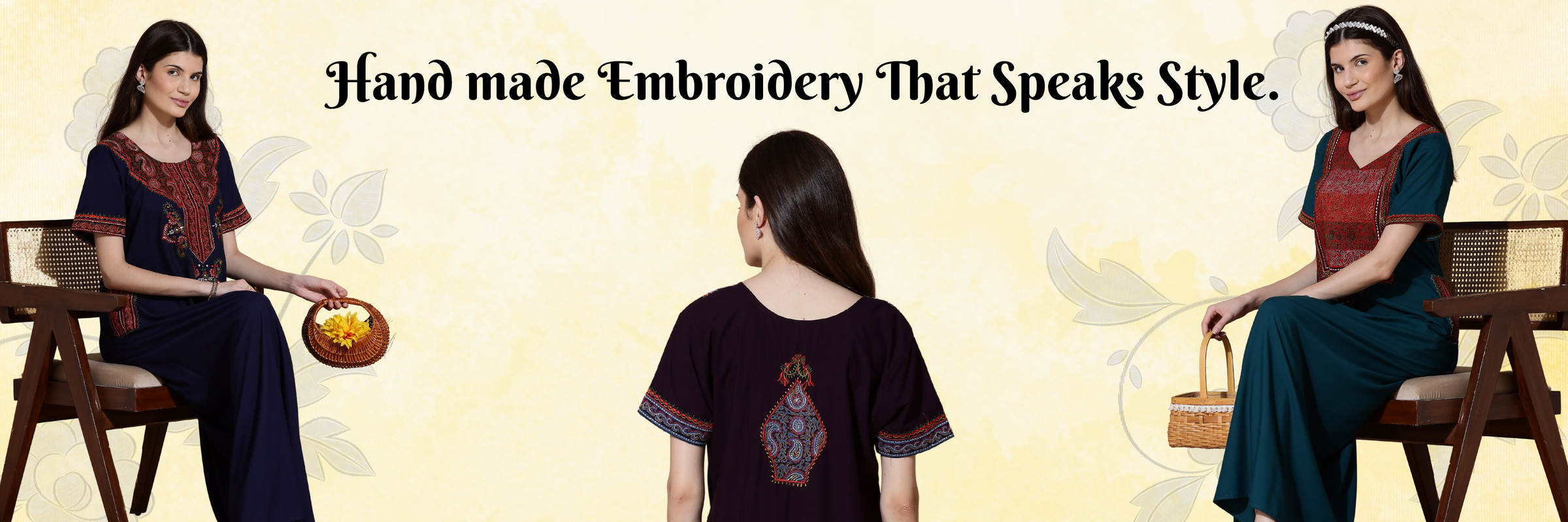 Handmade embroidery Bizzy Lizzy nighty for women in cotton blend with ethnic detailing