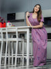 Purple Cotton Blend Embroidered Maxi Nighty for Women