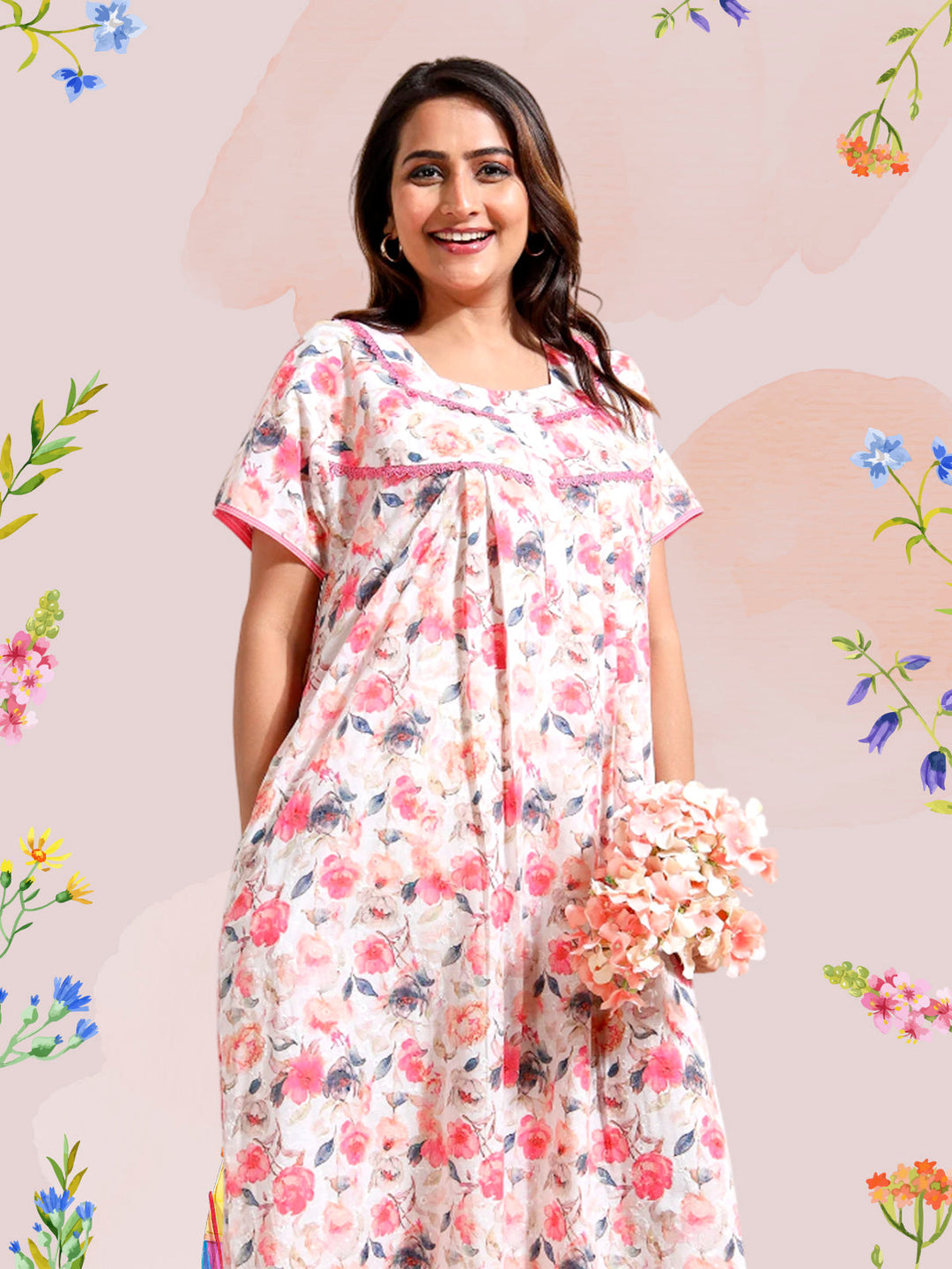 Cotton Chikankari nighties for women