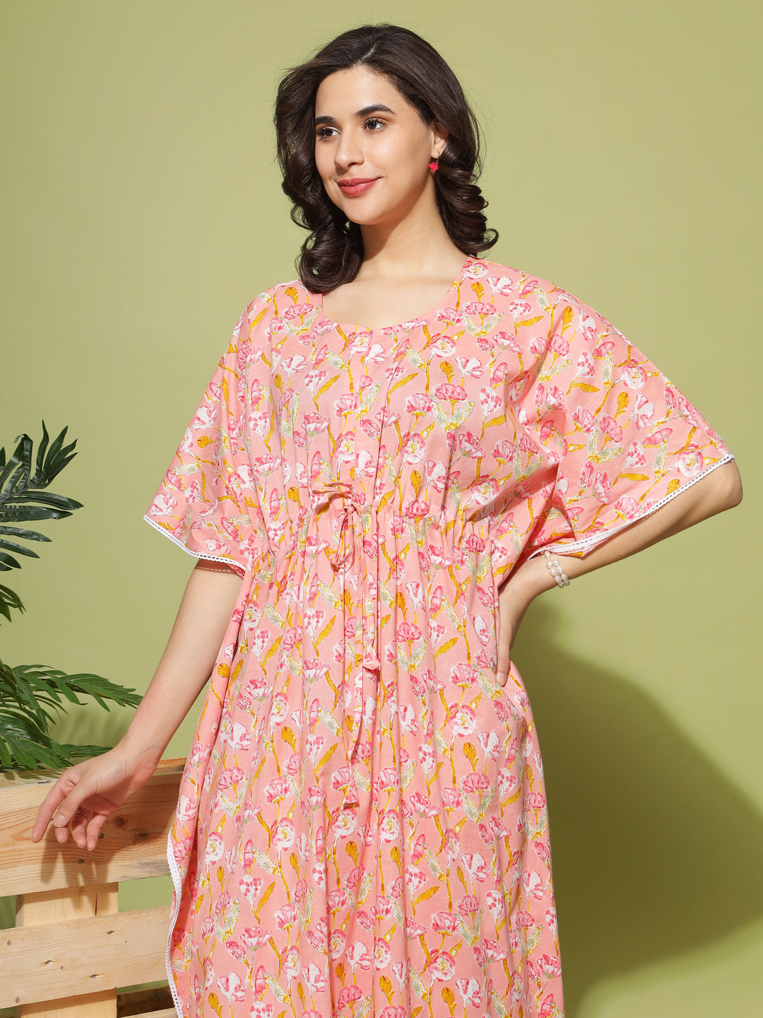 Chic Peach Maternity Kaftan Dress For Women