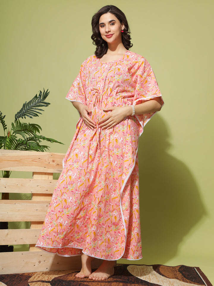 Chic Peach Maternity Kaftan Dress For Women