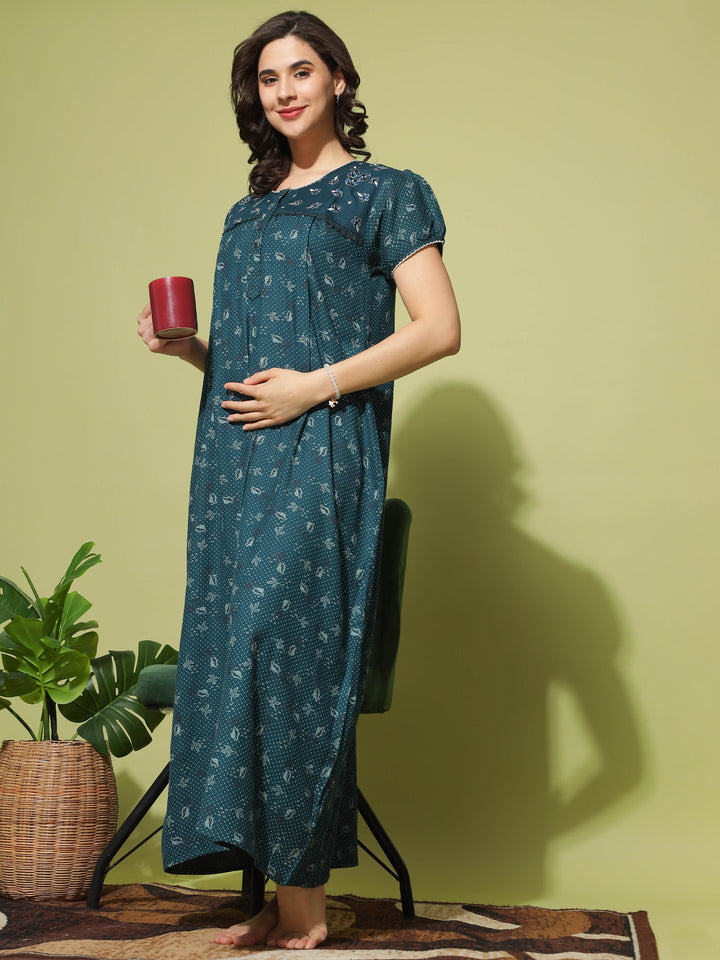  Maternity Long Nighty  Peak Performance: Maternity Nightgown for Feeding & Comfort- 9shines label 