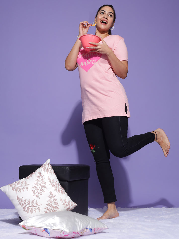  Plus Long T-shirt  Baby Pink Hosiery Cotton Tees: Comfort and Convenience W.PKT- 9shines label 