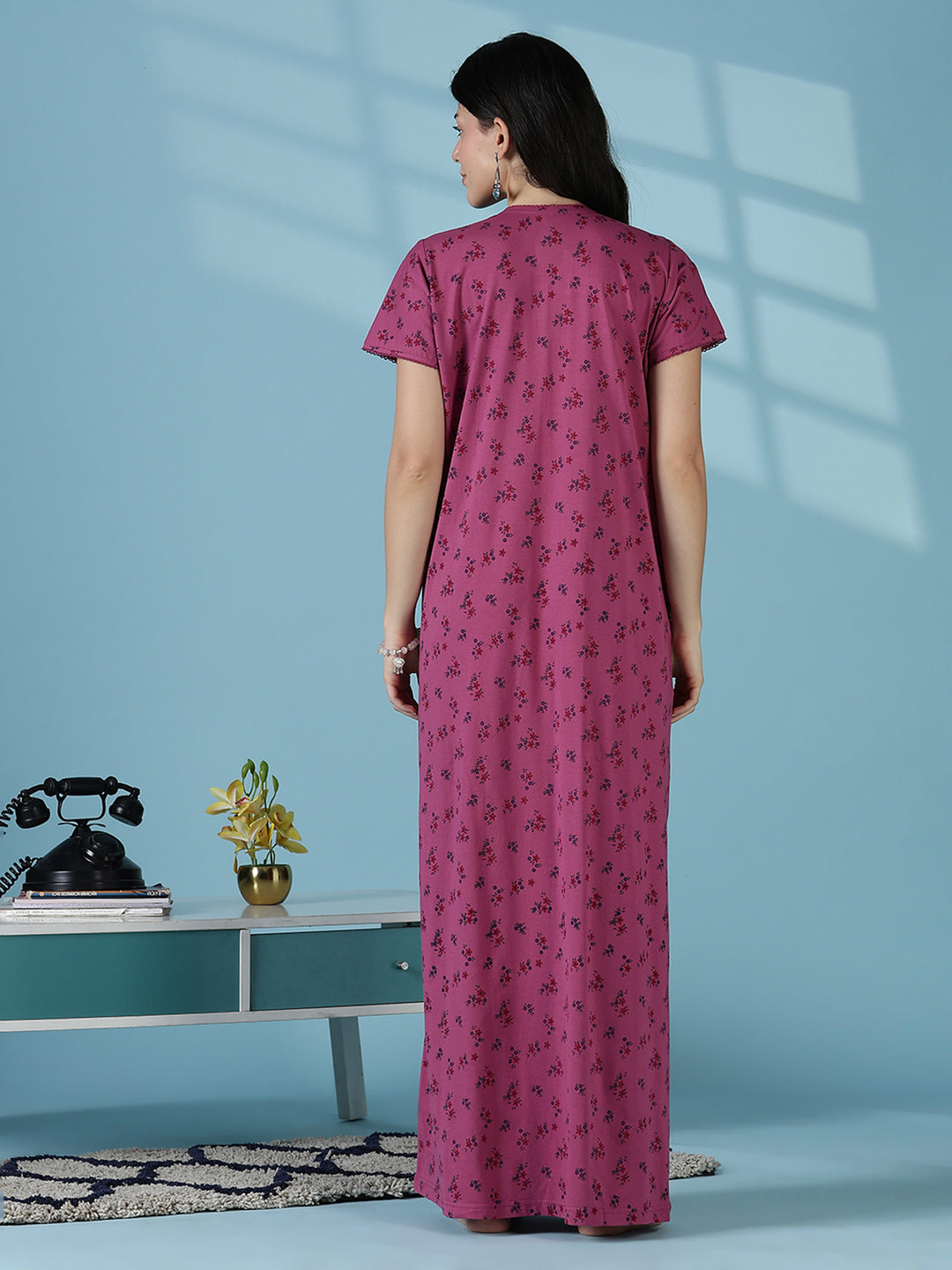 Rose Floral Cotton Blend Nighty for Women Soft Daily Wear