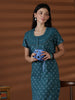 Teal Floral Cotton Blend Nighty for Women Breathable Fit