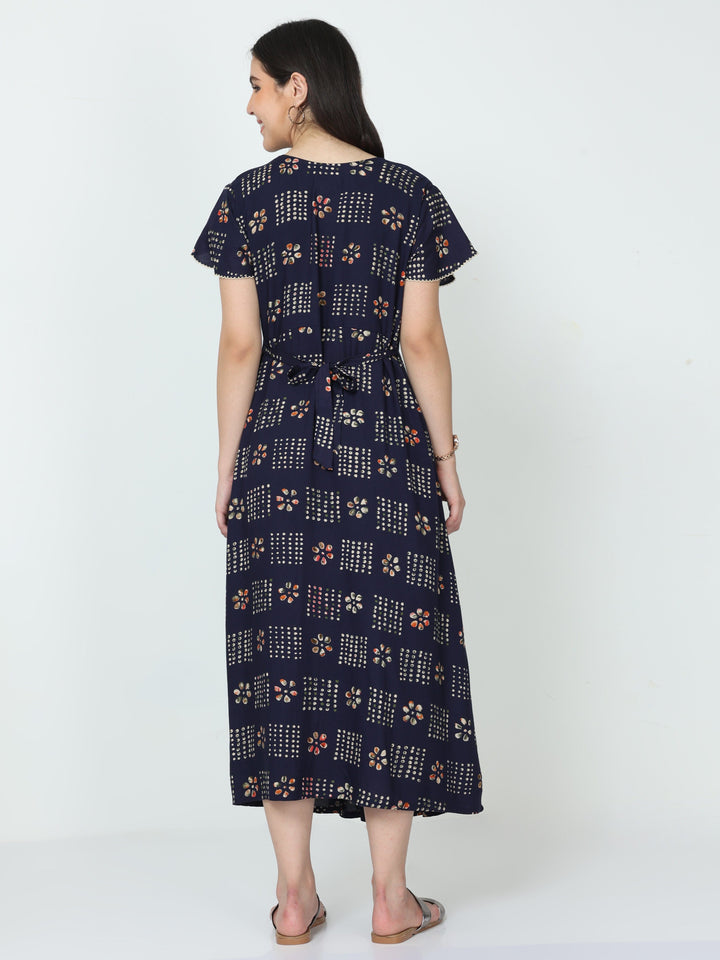 Blue Rayon Feeding Maternity Dress