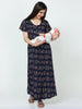 Stylish Rayon Maternity Feeding Dress with Vertical Zips in Blue