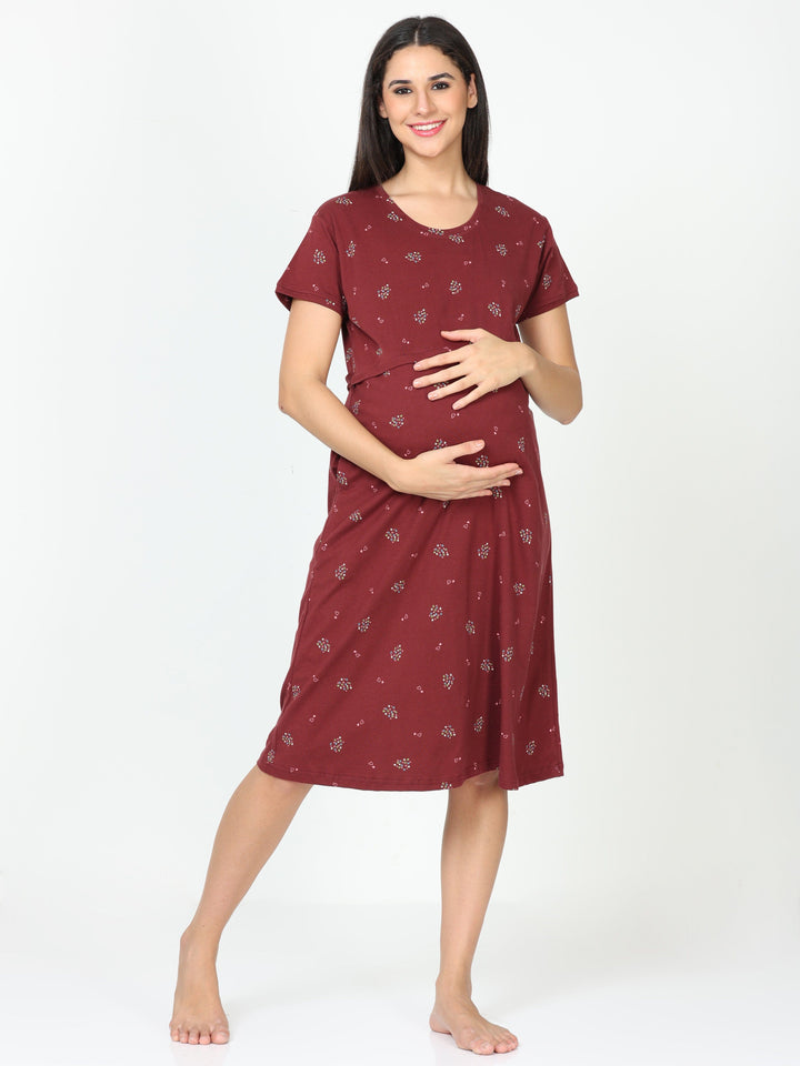  Maternity Short Nighty  Hosiery Cotton Maternity Nighty | Maternity Nighty- 9shines label 