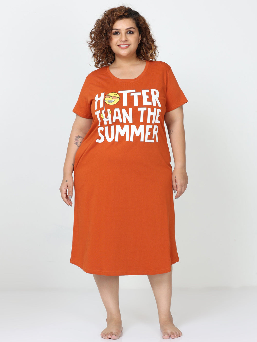  Plus Size Short Nighty  Orange Nighty | Buy Plus Size Cotton Nighty - 9shineslabel- 9shines label 