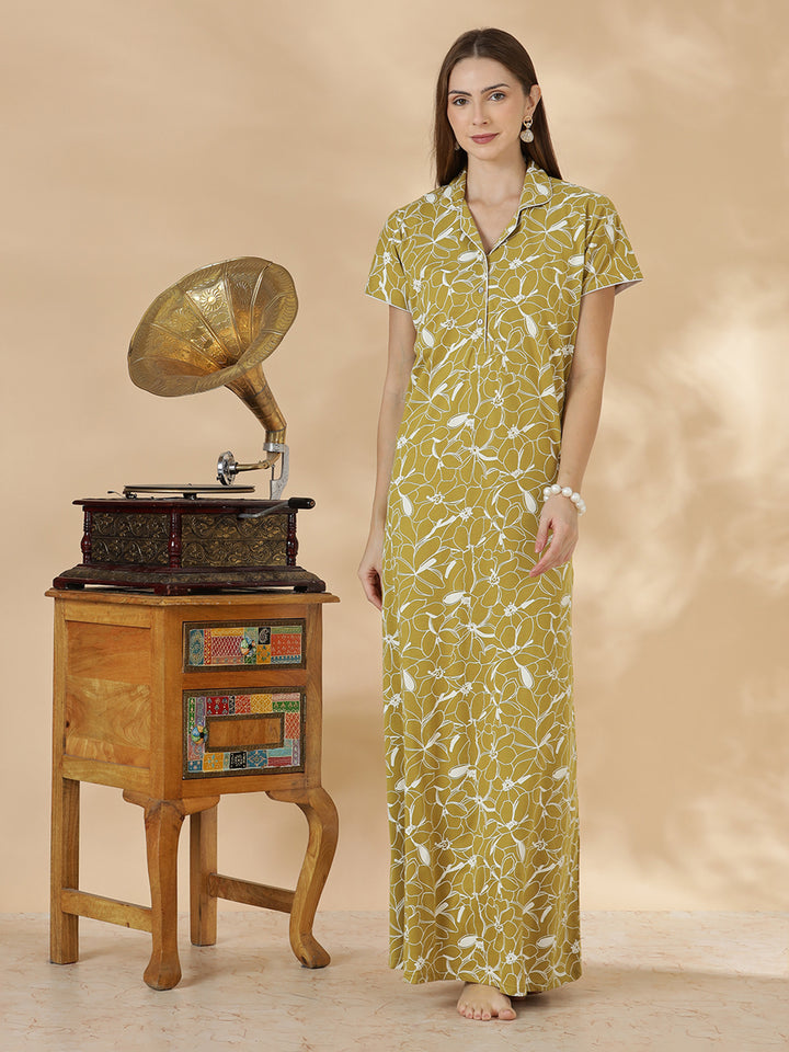 Olive green hosiery cotton womens nighty dress