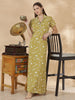 Olive Floral Hosiery Cotton Designer Nighty for Women Relaxed Fit