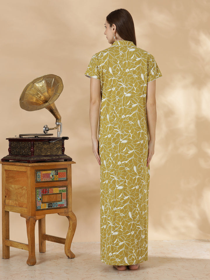 Olive green hosiery cotton womens nighty dress