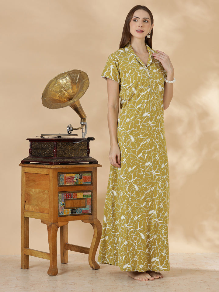 Olive green hosiery cotton womens nighty dress