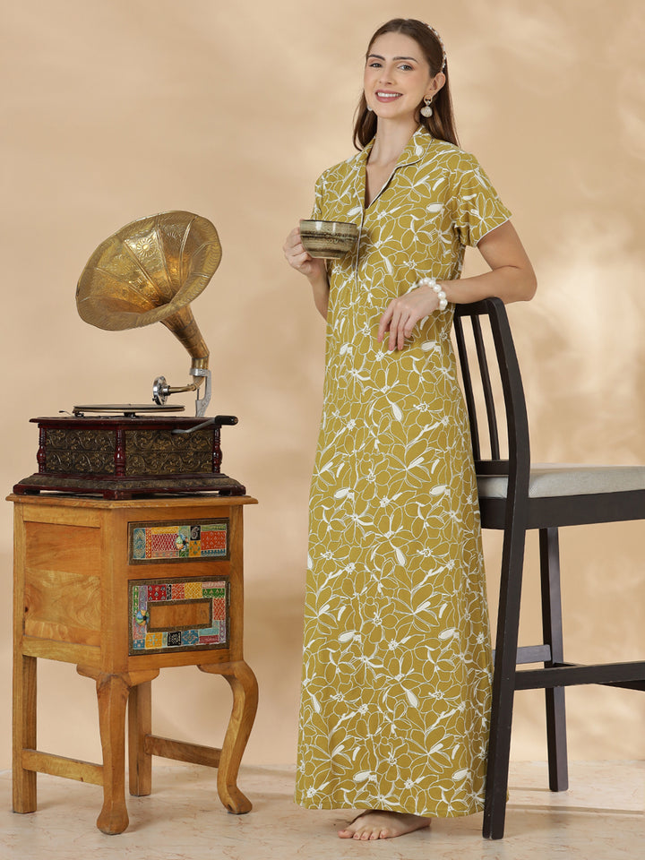 Olive green hosiery cotton womens nighty dress