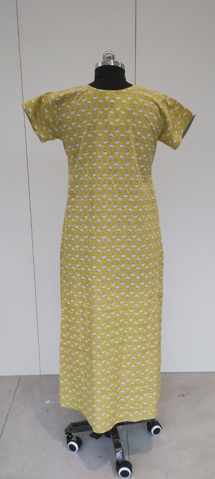 Mustard Yellow Floral Print Pure Cotton Nighty For Women