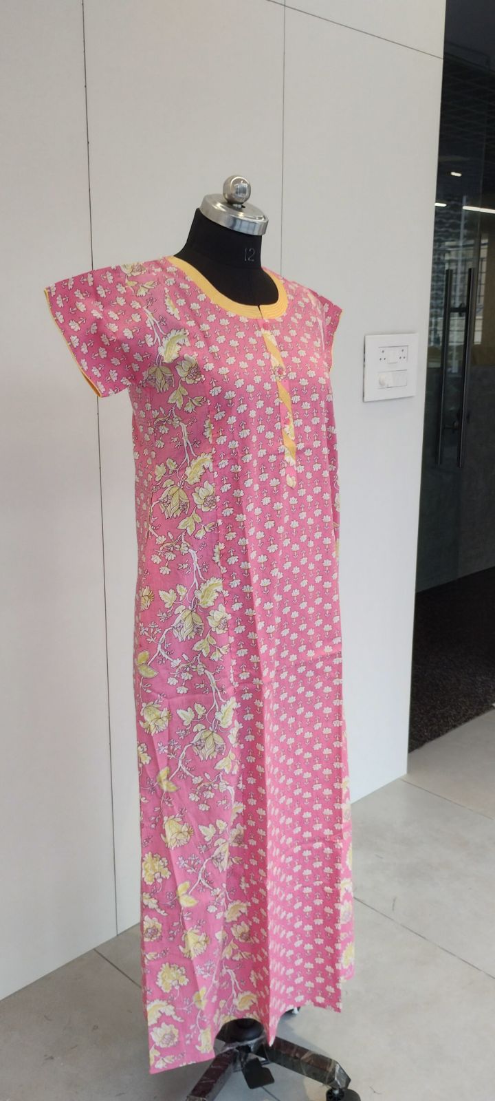 Coral Pink Pure Cotton Night Dress For Women