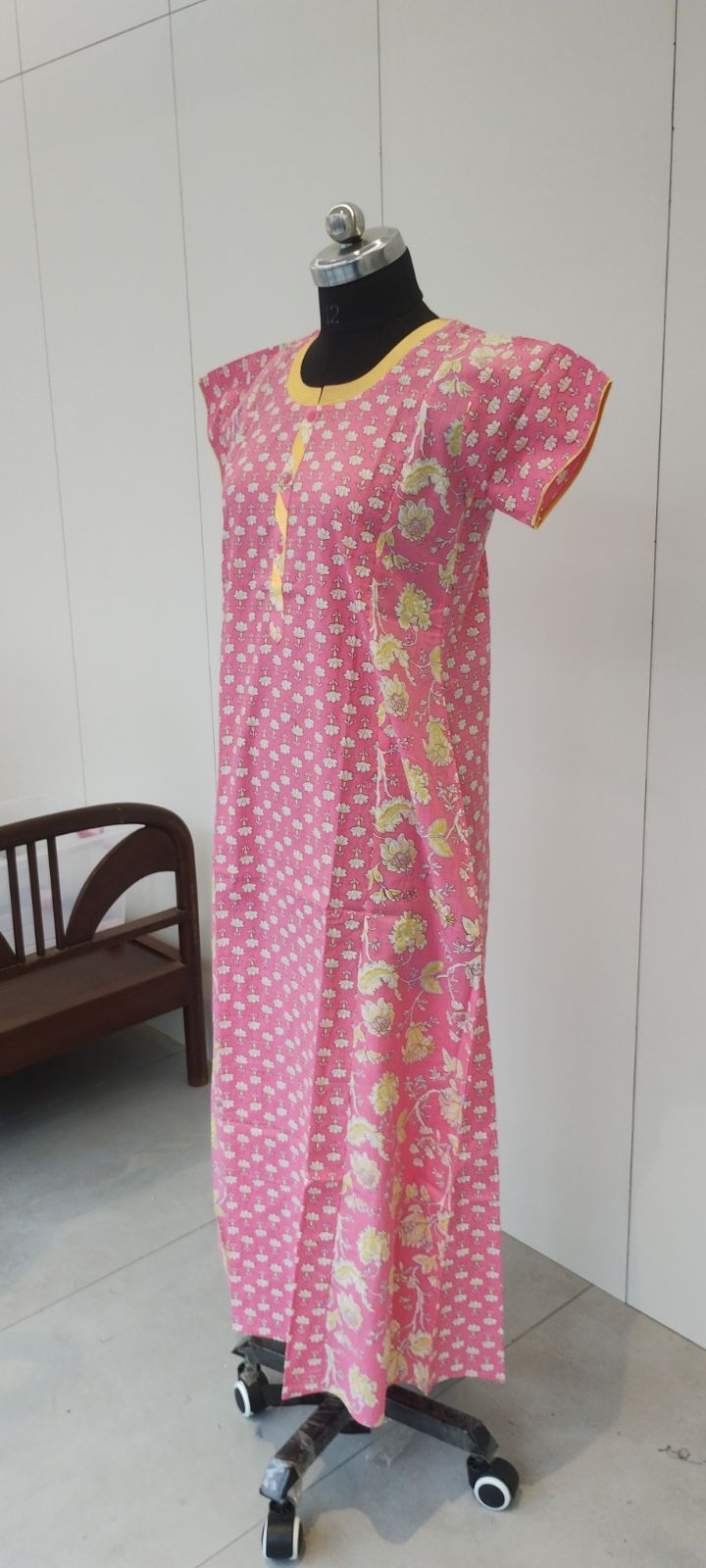 Coral Pink Pure Cotton Night Dress For Women