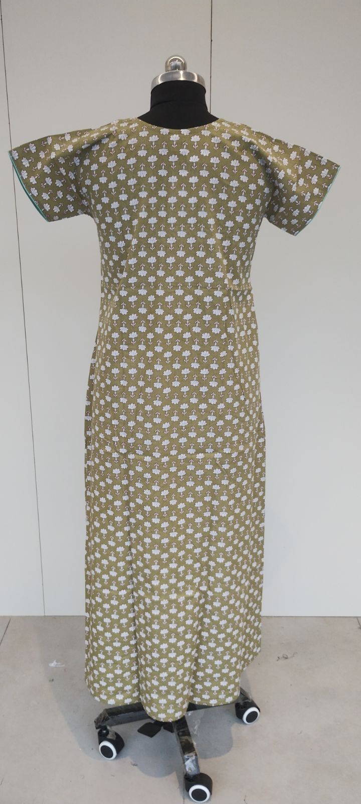 Olive Green Cozy Cotton Night Dress with Pocket