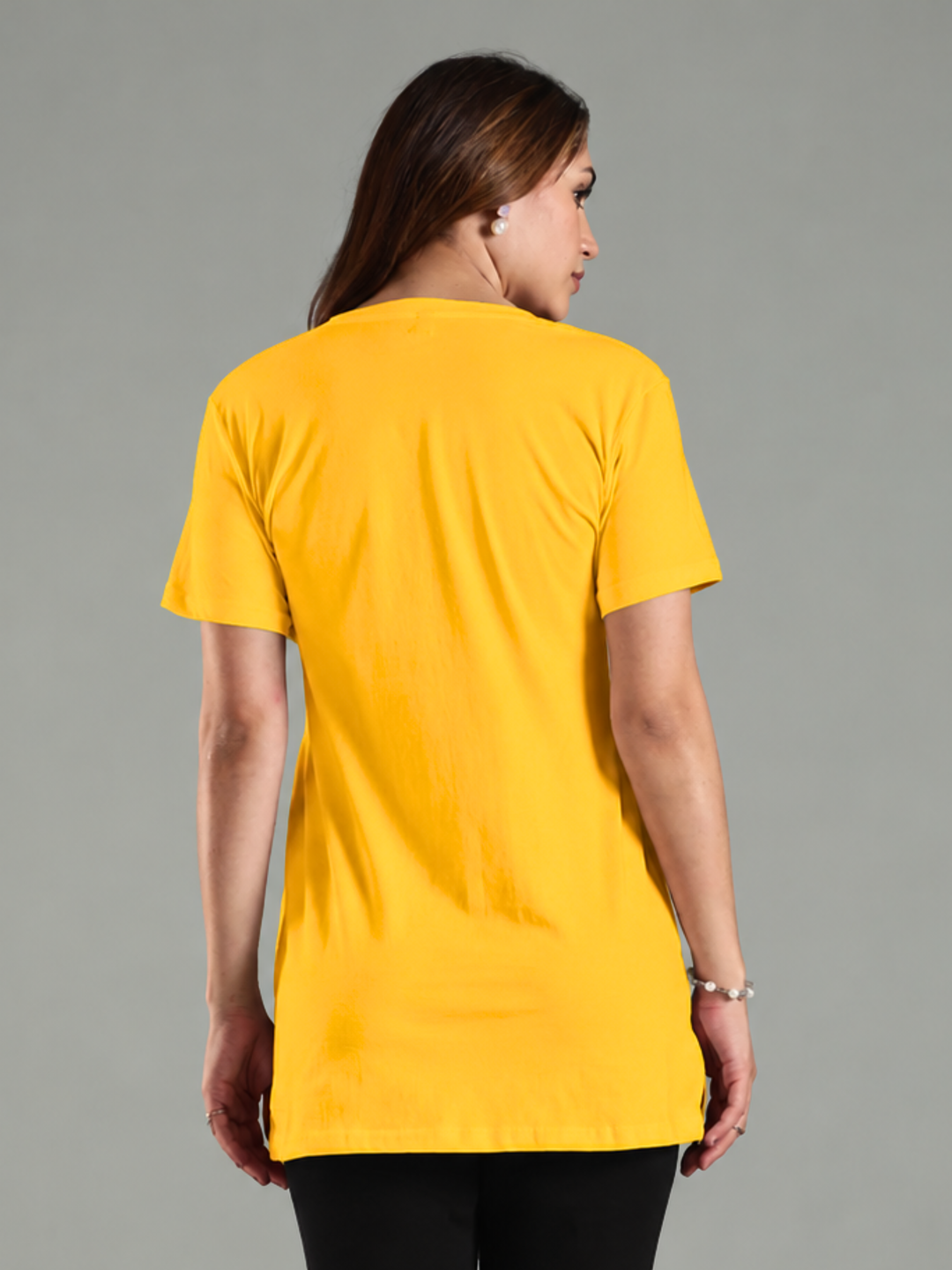 Fire Yellow Long T Shirt Nighty in Hosiery Cotton Comfort Fit