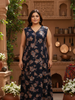Navy Blue Floral Nighty with Maxi Fit and Zip Front